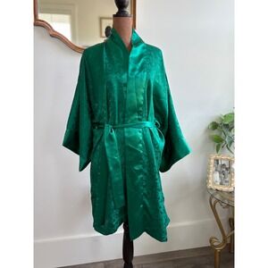 Victoria's Secret Emerald Green Satin Paisley Robe Kimono One‎ Size OS